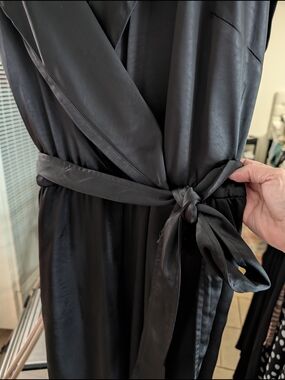 Elegant Bar III Black Satin Jumpsuit with Wrap Neckline